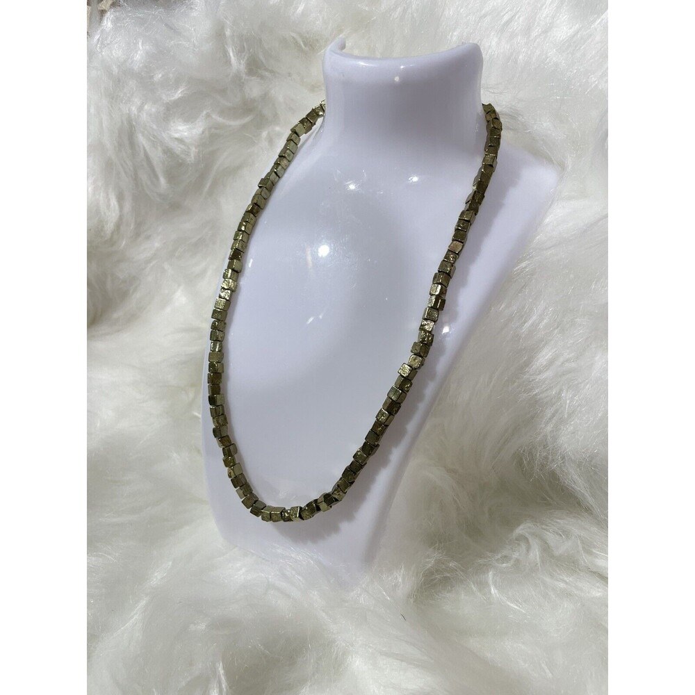 Vintage Tiny Box Cube Bead Chain Necklace Brass Metal 16” - 20”